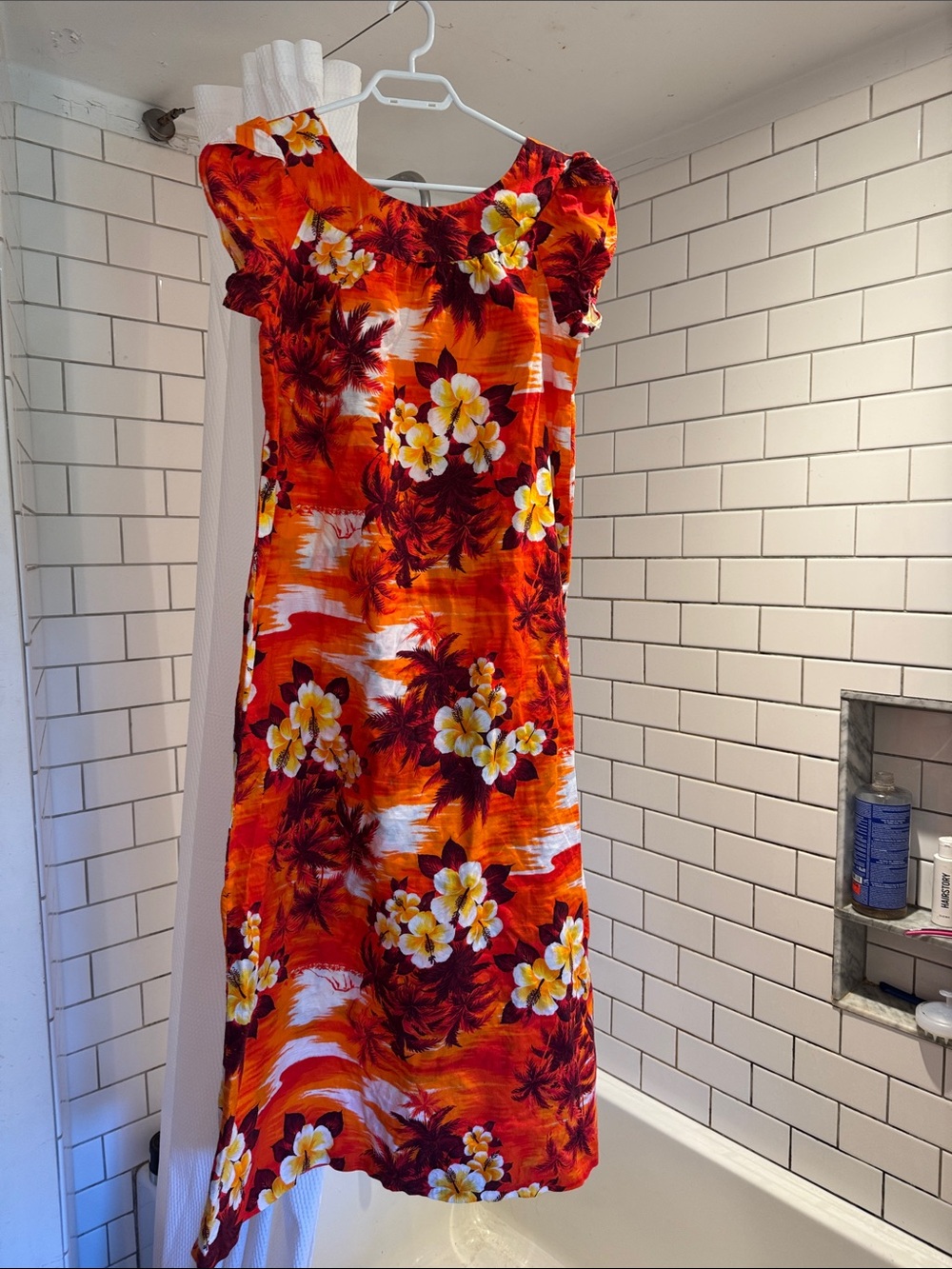Retro Hawaiian Bright Orange Tropical Floral Maxi Dress size 8 - Picture 2 of 3